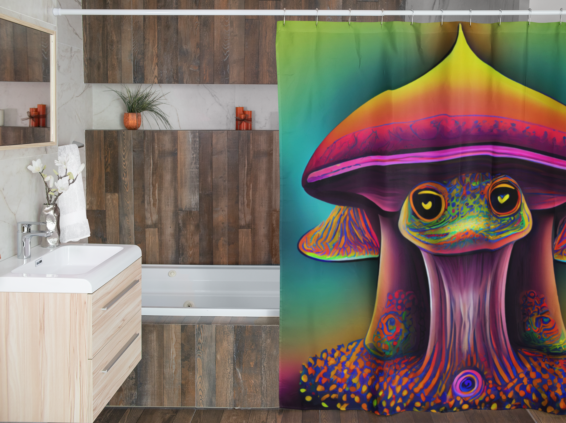 Cute Mushroom Frogcore Shower Curtain