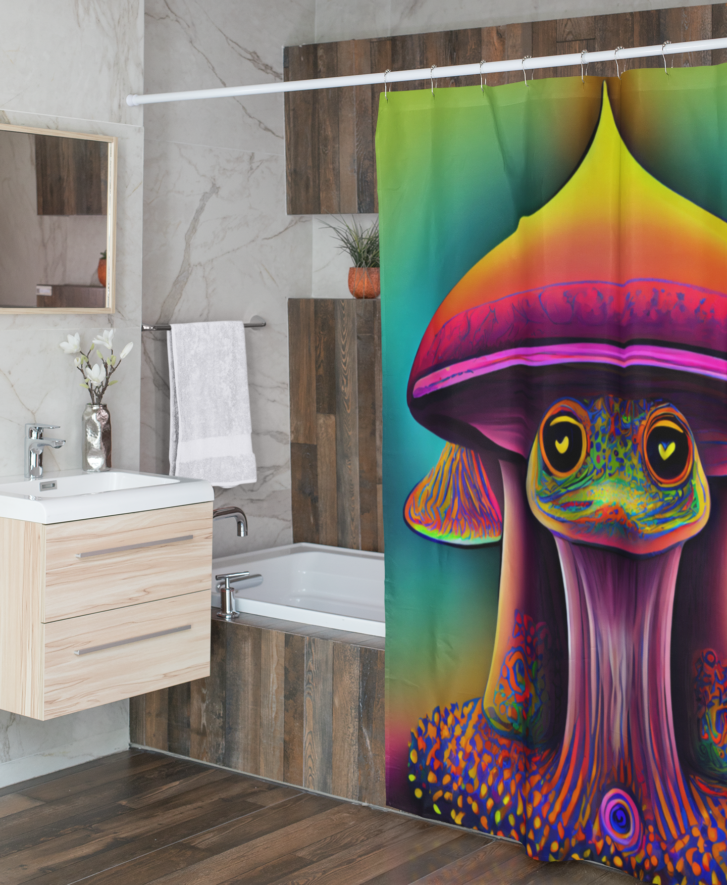 Cute Mushroom Frogcore Shower Curtain