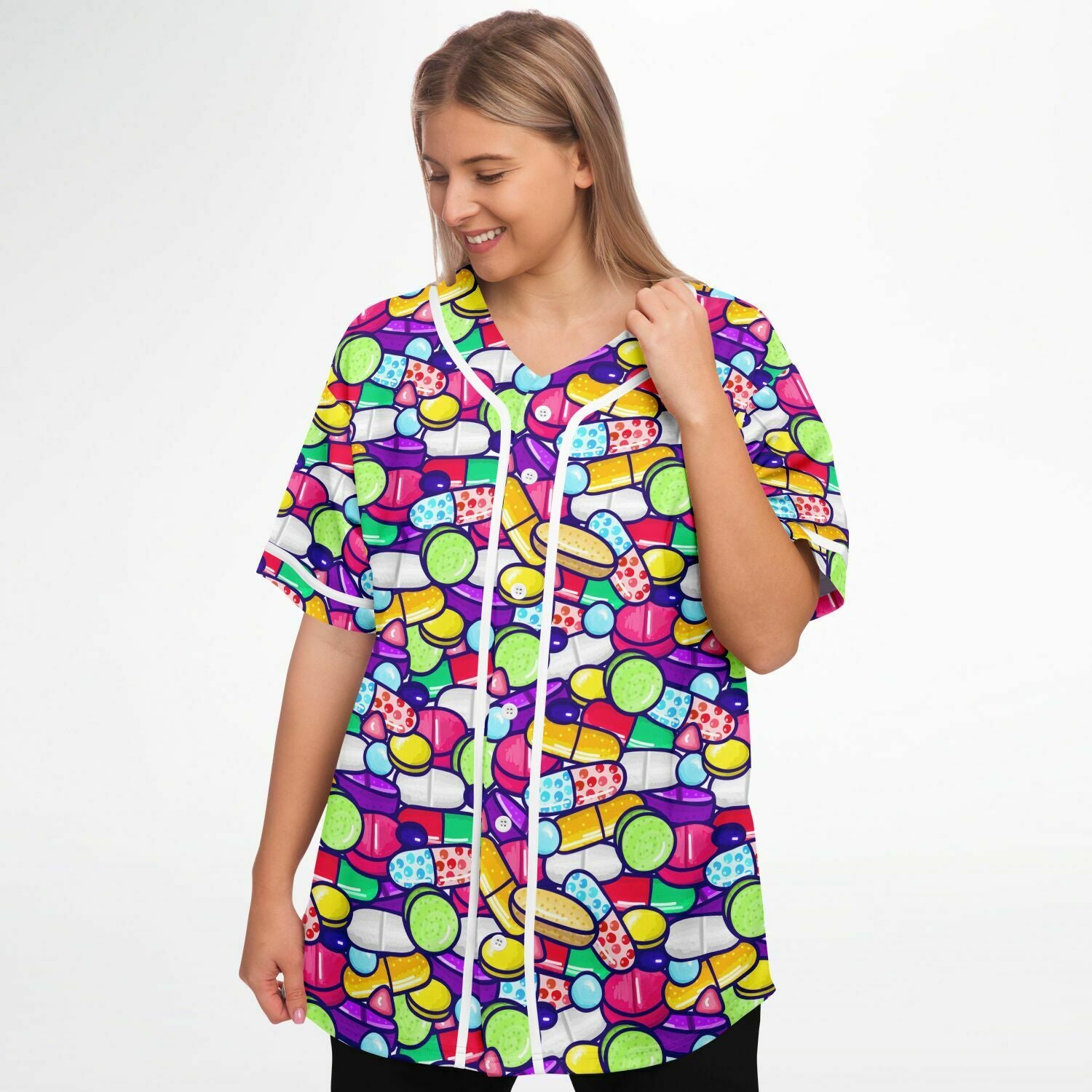 Trippy Colorful Pills EDM Baseball Jersey