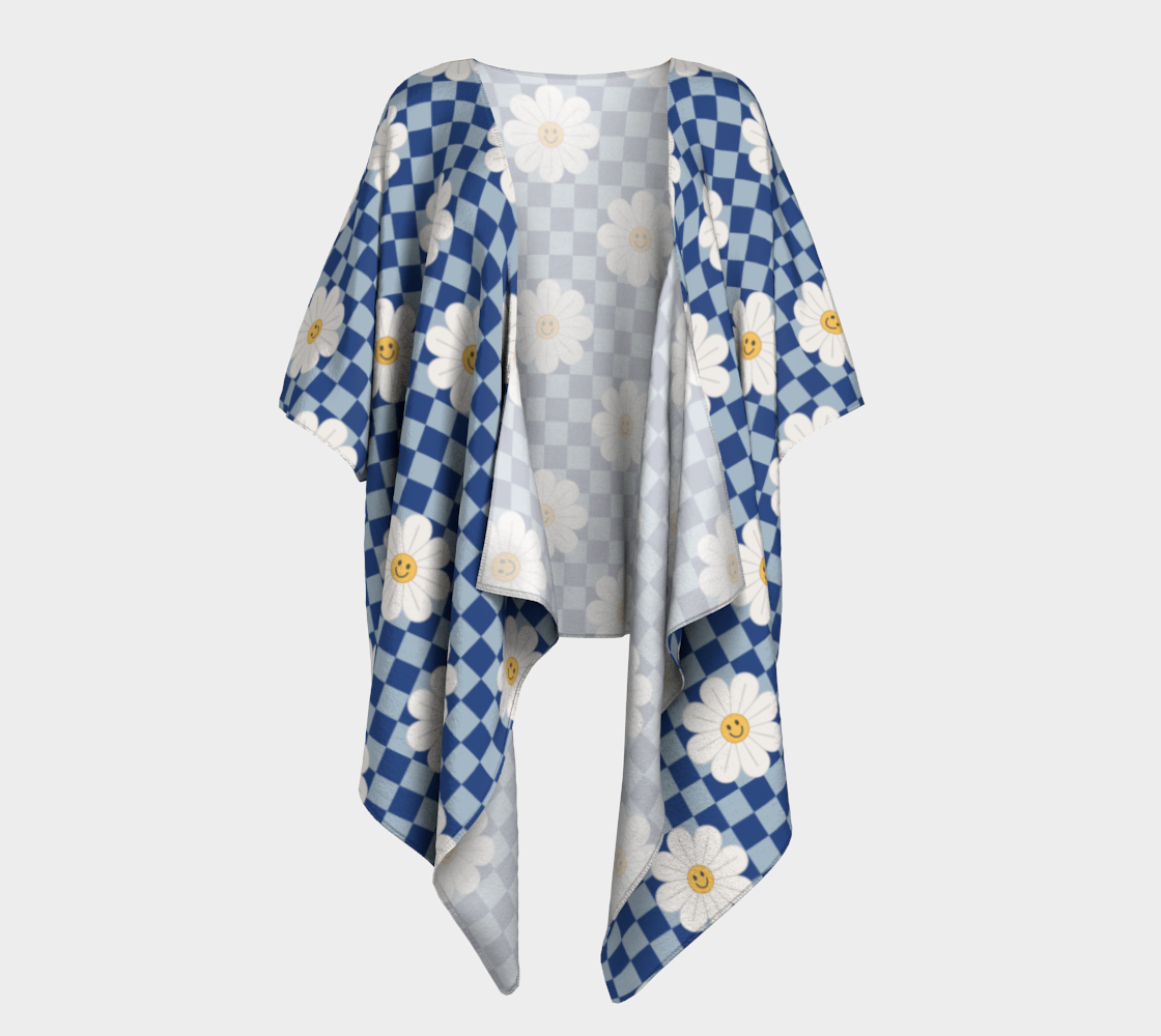 Happy Flowers Checker Draped Kimono