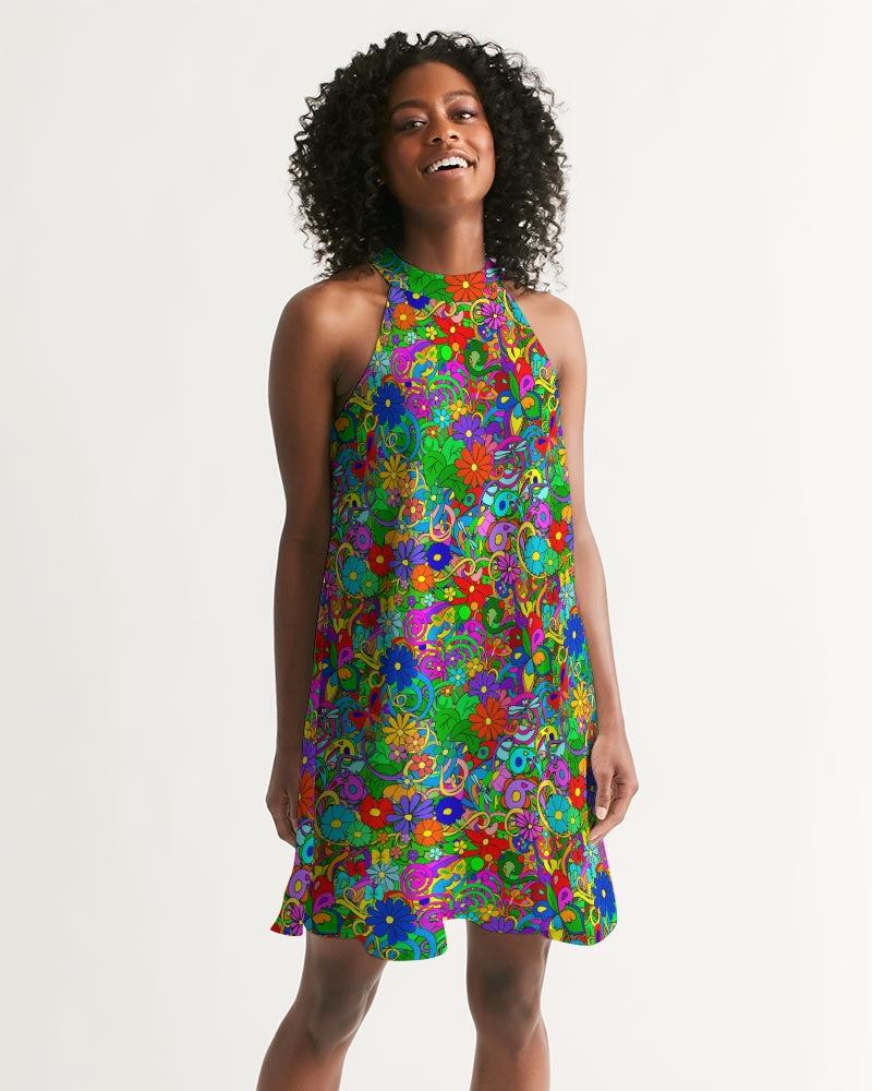 Flower Power Hippie Women's Halter Dress