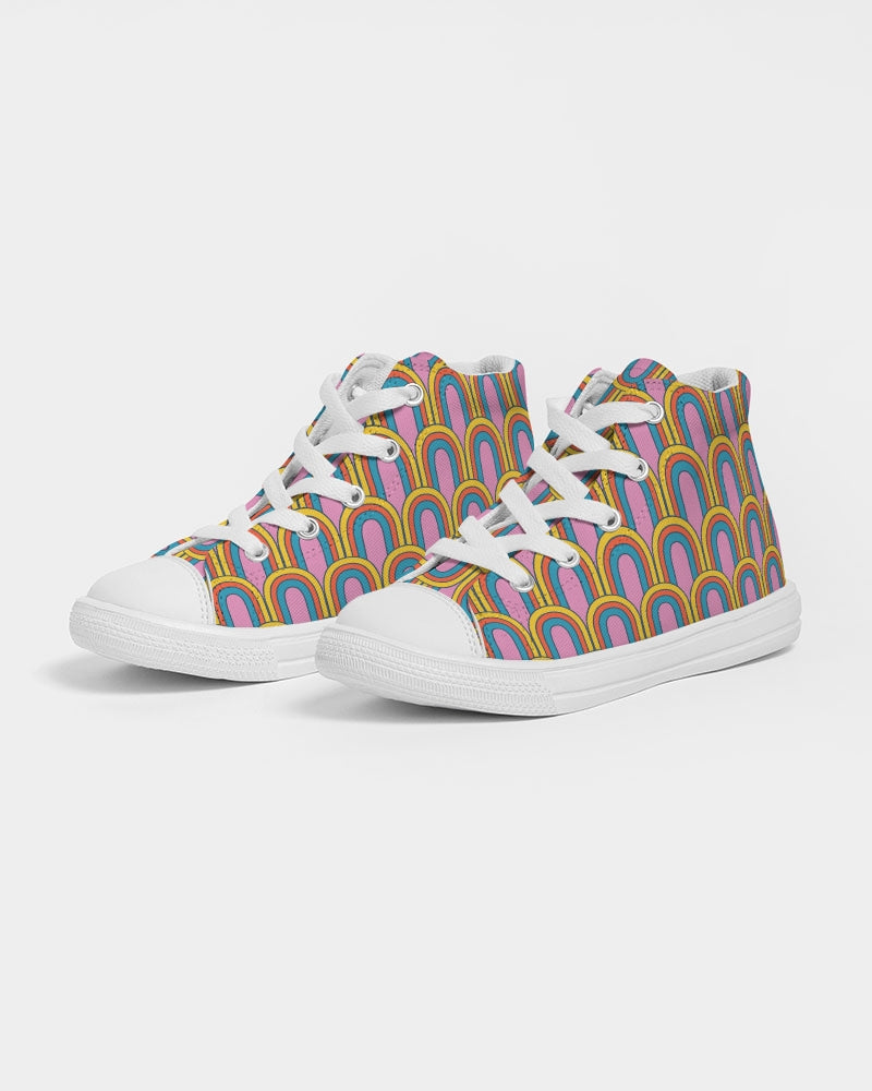 Groovy Summer Rainbows Kids Hightop Canvas Shoes