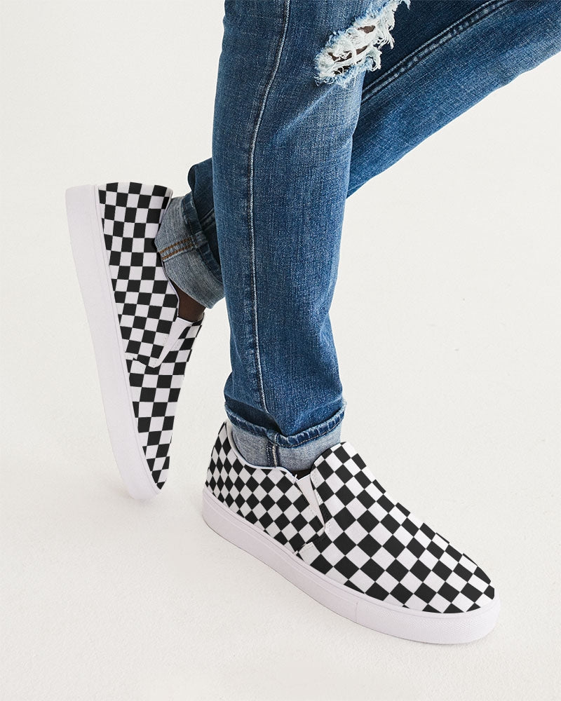 Checkered Black White Men's Slip-On Canvas Shoes