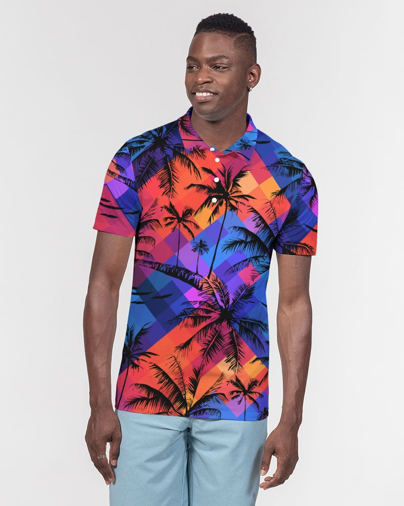 Tropical Sunset Palms Men's Slim Fit Short Sleeve Polo
