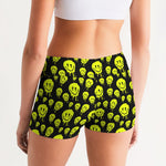 Drippy Melting Smiley Faces Aesthetic Women's Mid-Rise Yoga Shorts