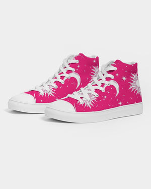 Pink Celestial Sun & Moon Women's Hightop Canvas Shoes