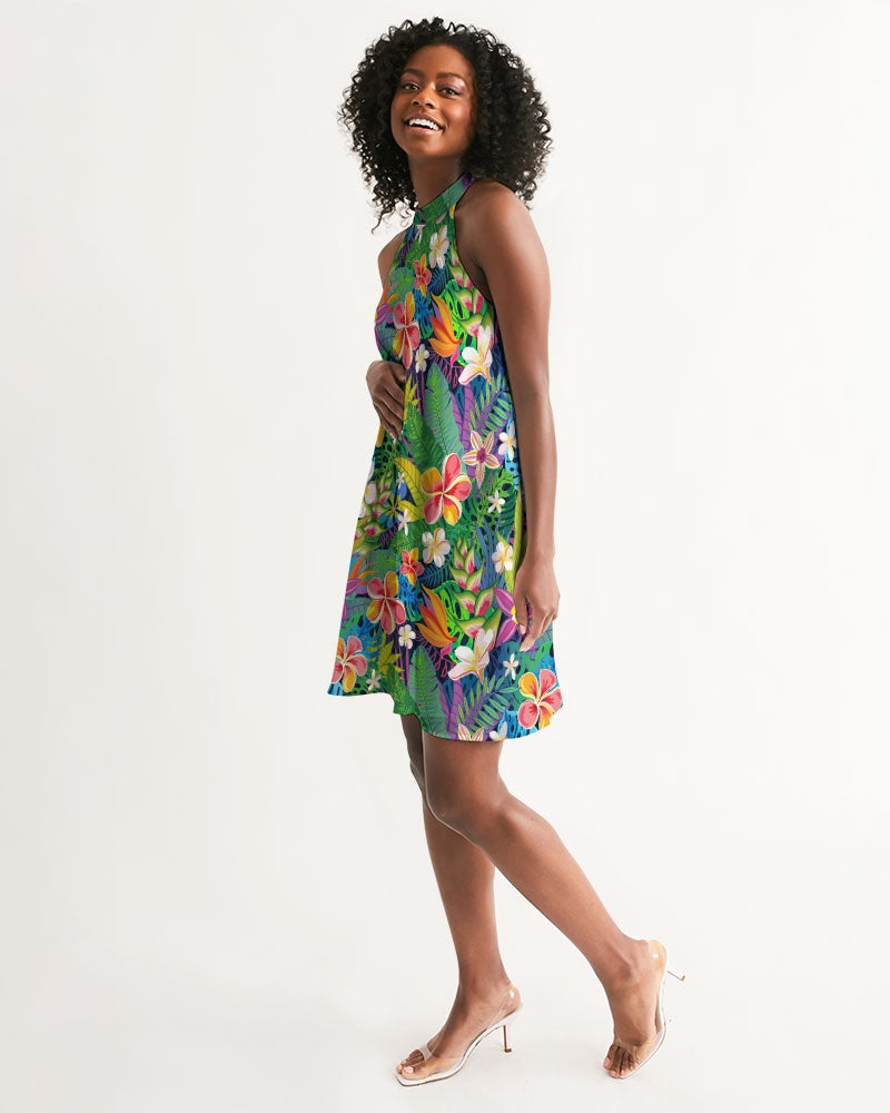 Tropical Floral Women's Halter Dress