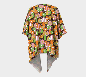 Retro Hippie Mushrooms Draped Kimono