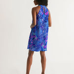 Blue Ornate Floral Women's Halter Dress