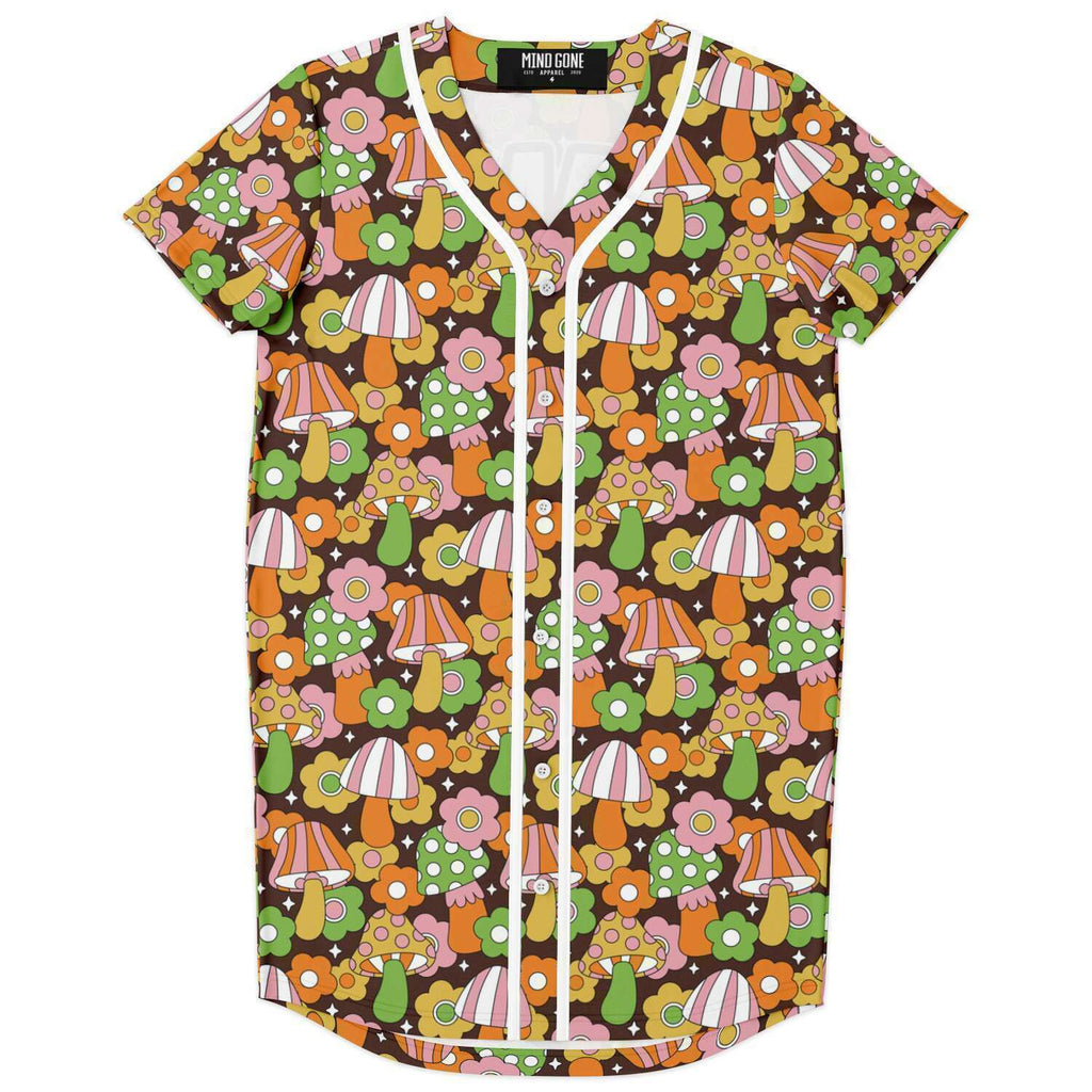 Retro Hippie Mushrooms Baseball Jersey Dress