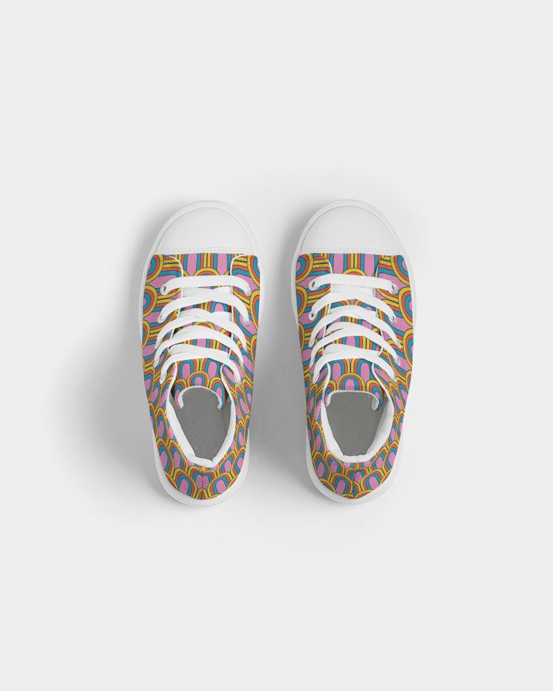 Groovy Summer Rainbows Kids Hightop Canvas Shoes