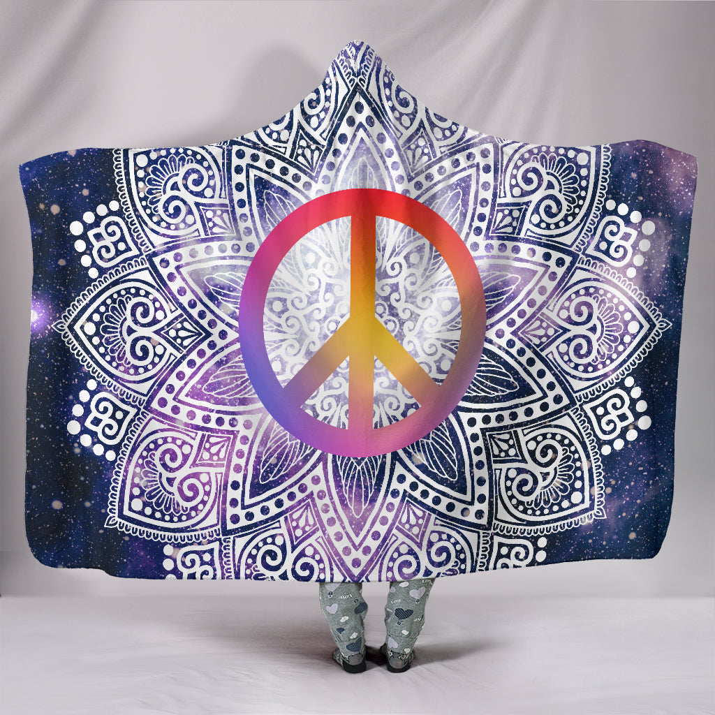 Cosmos Mandala Peace Symbol Hooded Blanket