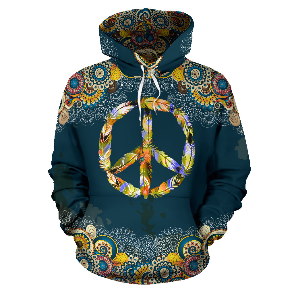 Feather Peace Sign Vibes Mandala Hoodie