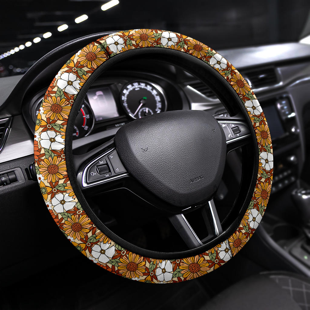 Retro Flower Power Steering Wheel Cover