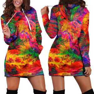 Groovy Hippie Color Burst Women's Hoodie Dress