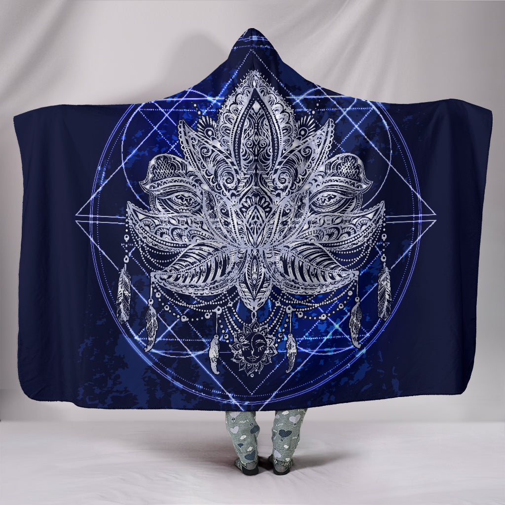 Spiritual Blue Lotus Hooded Blanket