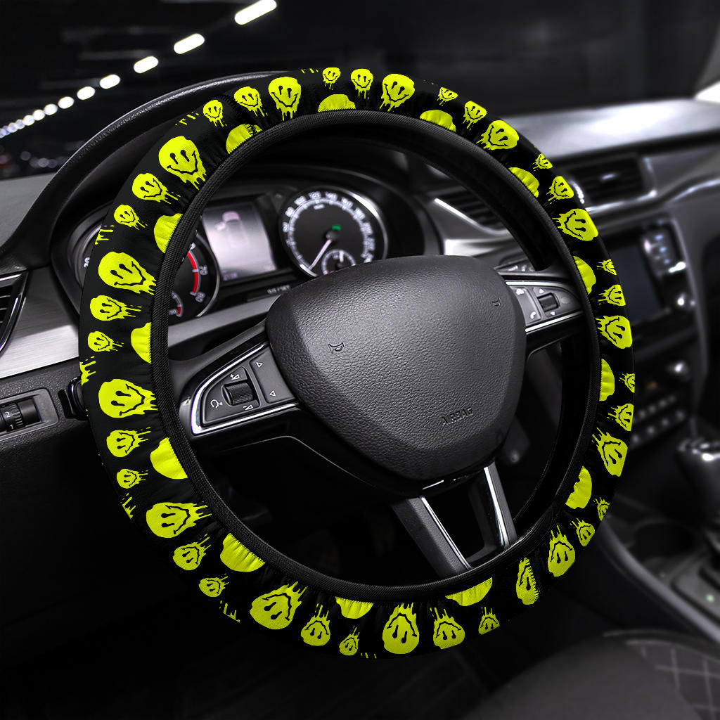 Drippy Melting Smiley Faces Steering Wheel Cover