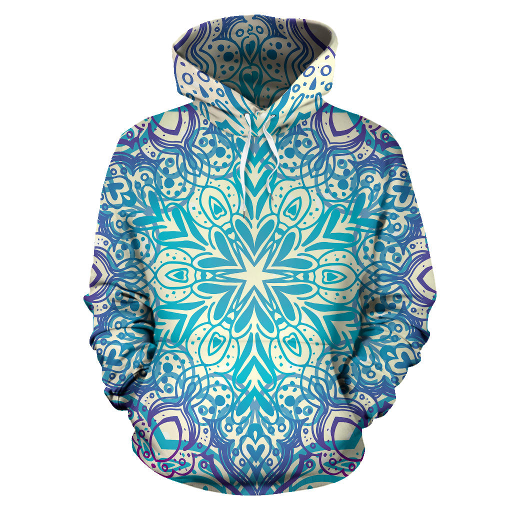Blue Mandala Hoodie - Visionary Festival Merch Pull Over EDM Hoodie - Vibrant Electric Forest Wakaan - Mind Gone