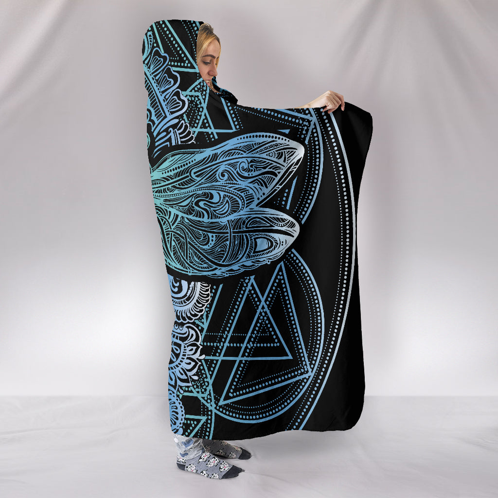 Geometric Light Blue Dragonfly Hooded Blanket