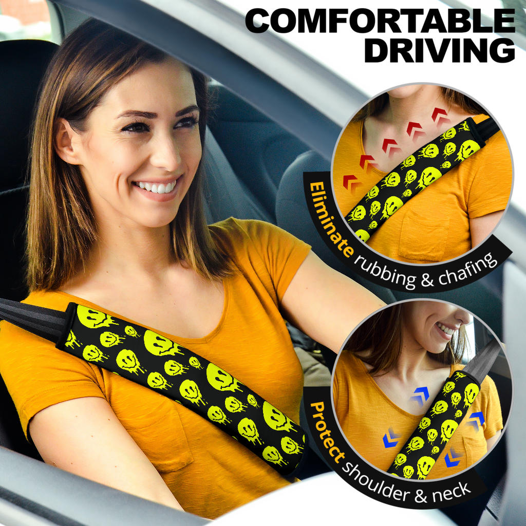 Drippy Melting Smiley Faces Seat Belt Covers