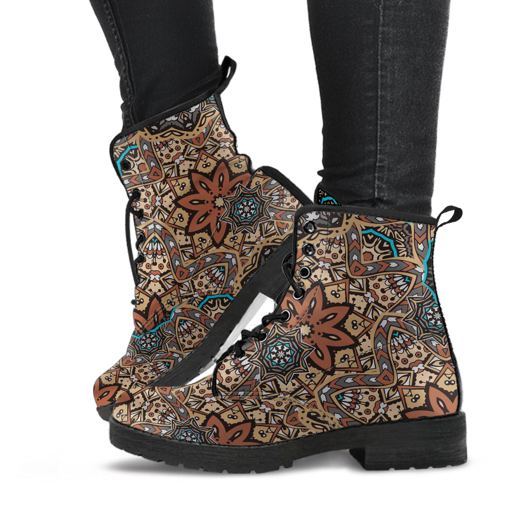 Oriental Mandala Art Leather Boots - Mind Gone