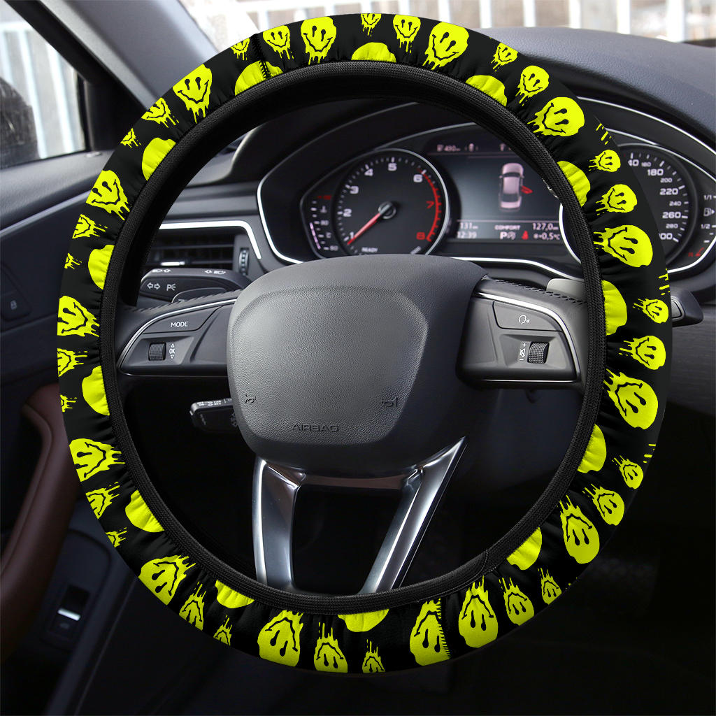 Drippy Melting Smiley Faces Steering Wheel Cover