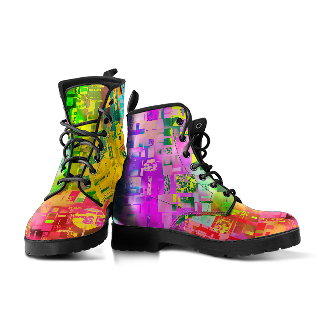 Colorful Pixel Glitch Leather Boots - Mind Gone