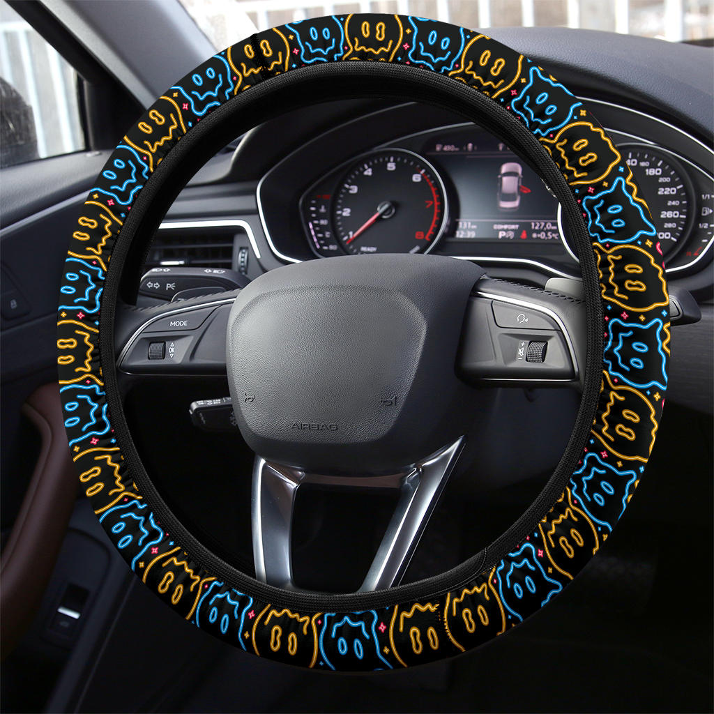 Drippy Smiley Faces Steering Wheel Cover