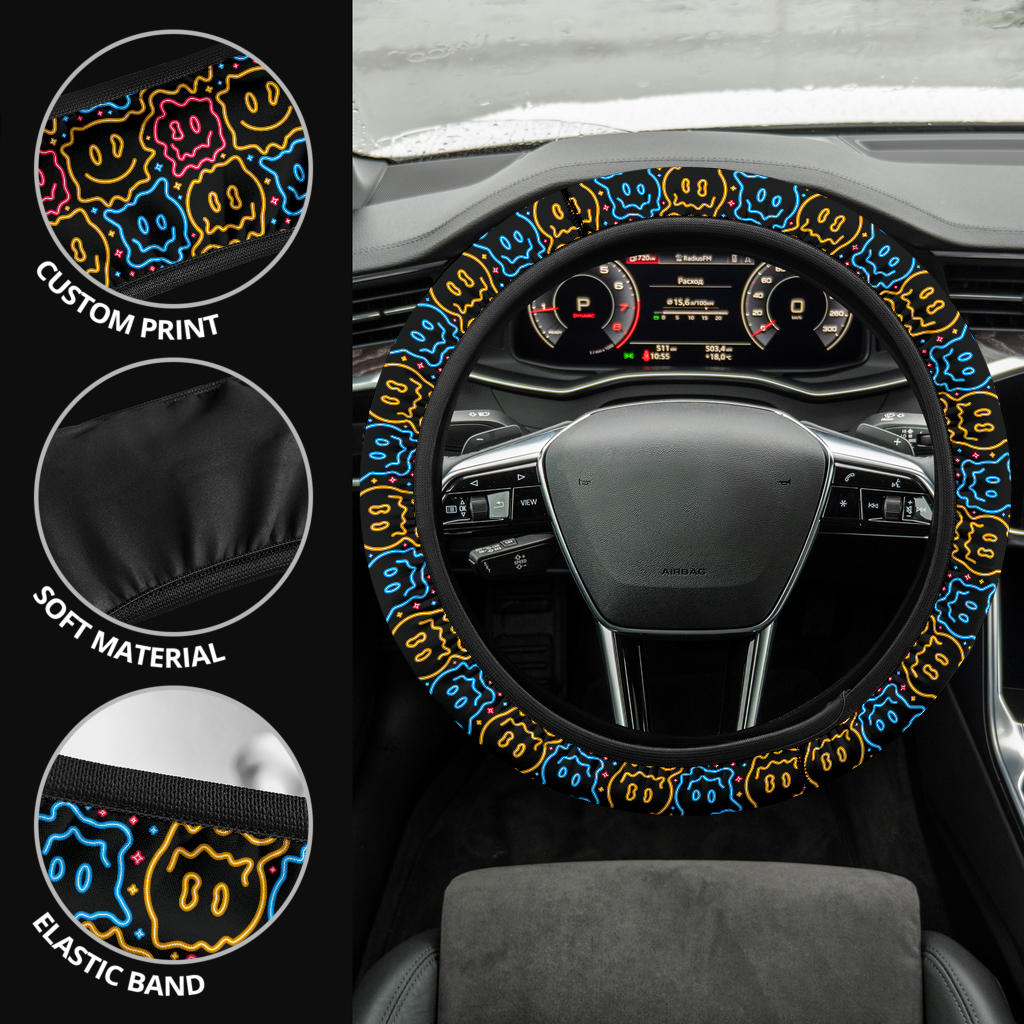 Drippy Smiley Faces Steering Wheel Cover