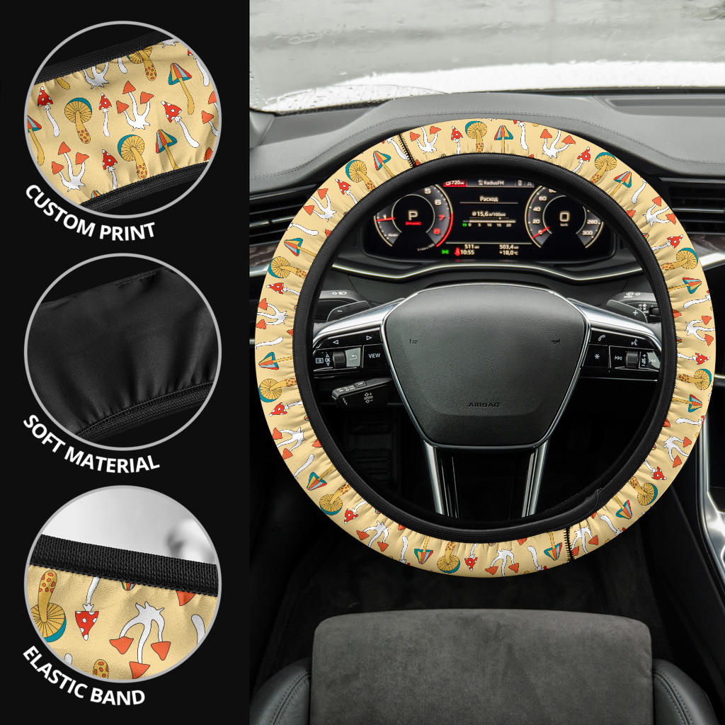 Vintage Hippie Mushrooms Steering Wheel Cover