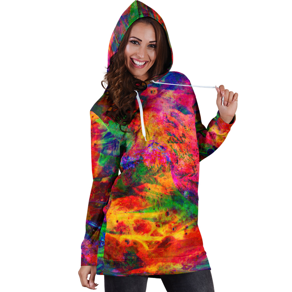 Groovy Hippie Color Burst Women's Hoodie Dress