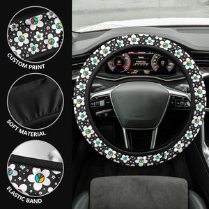 Peace Symbol Daisy Flowers Steering Wheel Cover