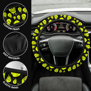 Drippy Melting Smiley Faces Steering Wheel Cover