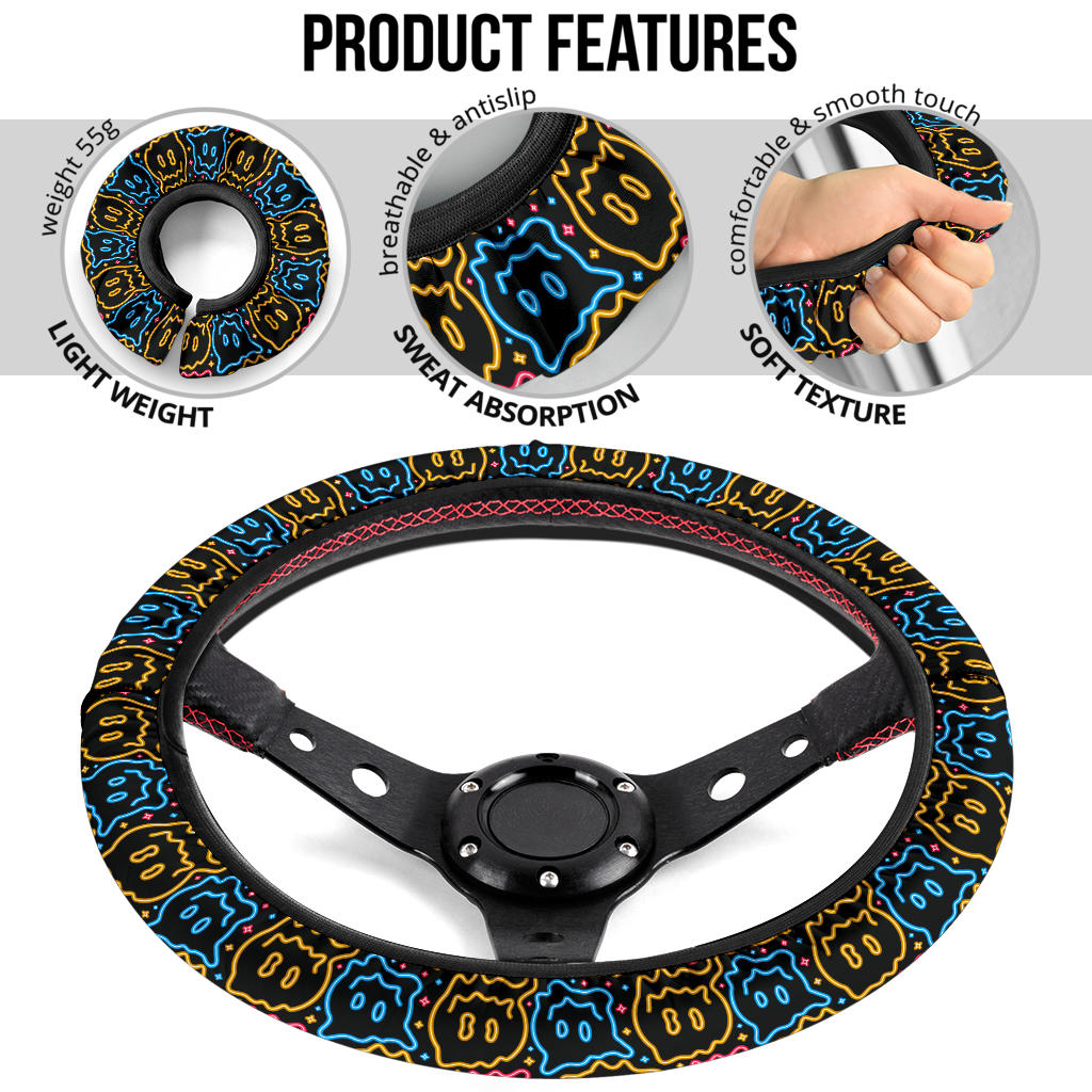 Drippy Smiley Faces Steering Wheel Cover