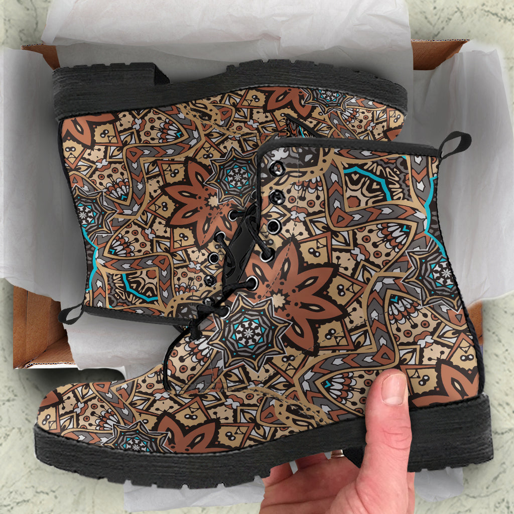 Oriental Mandala Art Leather Boots - Mind Gone