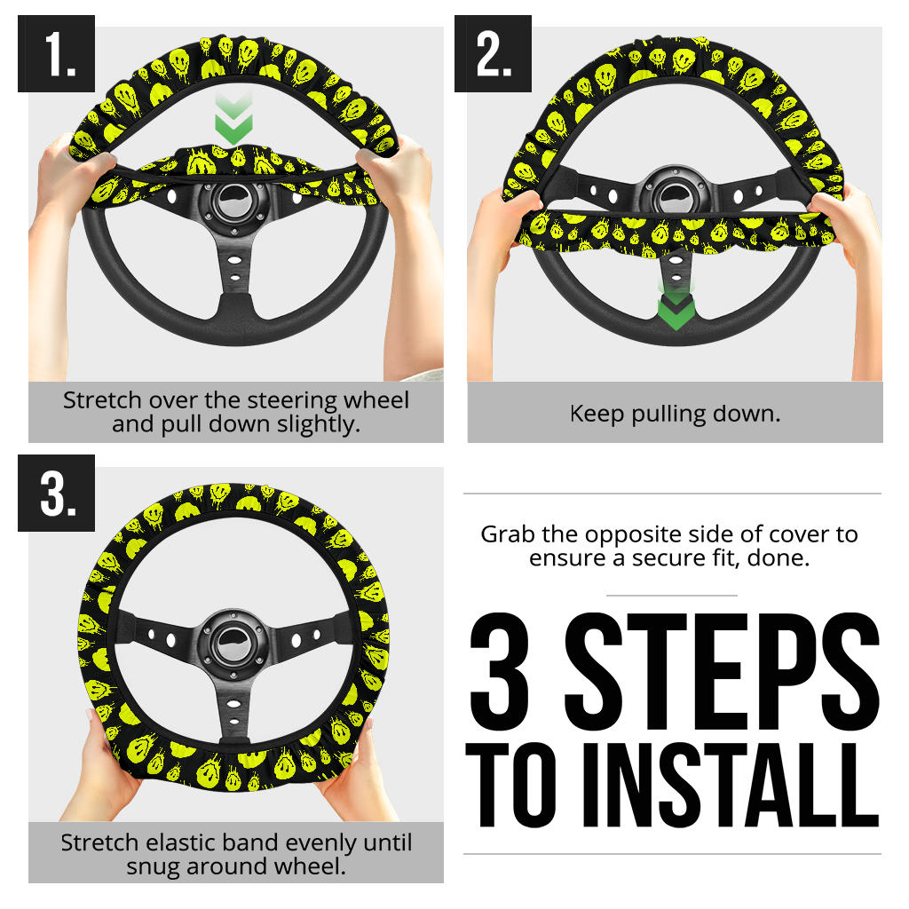 Drippy Melting Smiley Faces Steering Wheel Cover
