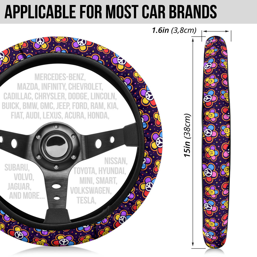 Groovy 60s Hippie Car Steering Wheel Cover