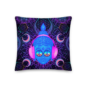 Sacred Geometry Buddha In Headphones Psychedelic Pillow - Mind Gone