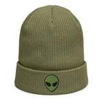 Alien Embroidered Organic Ribbed Beanie