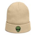 Alien Embroidered Organic Ribbed Beanie