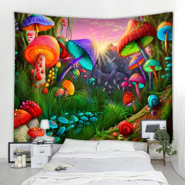 Mushroom Fantasy World Wall Tapestry