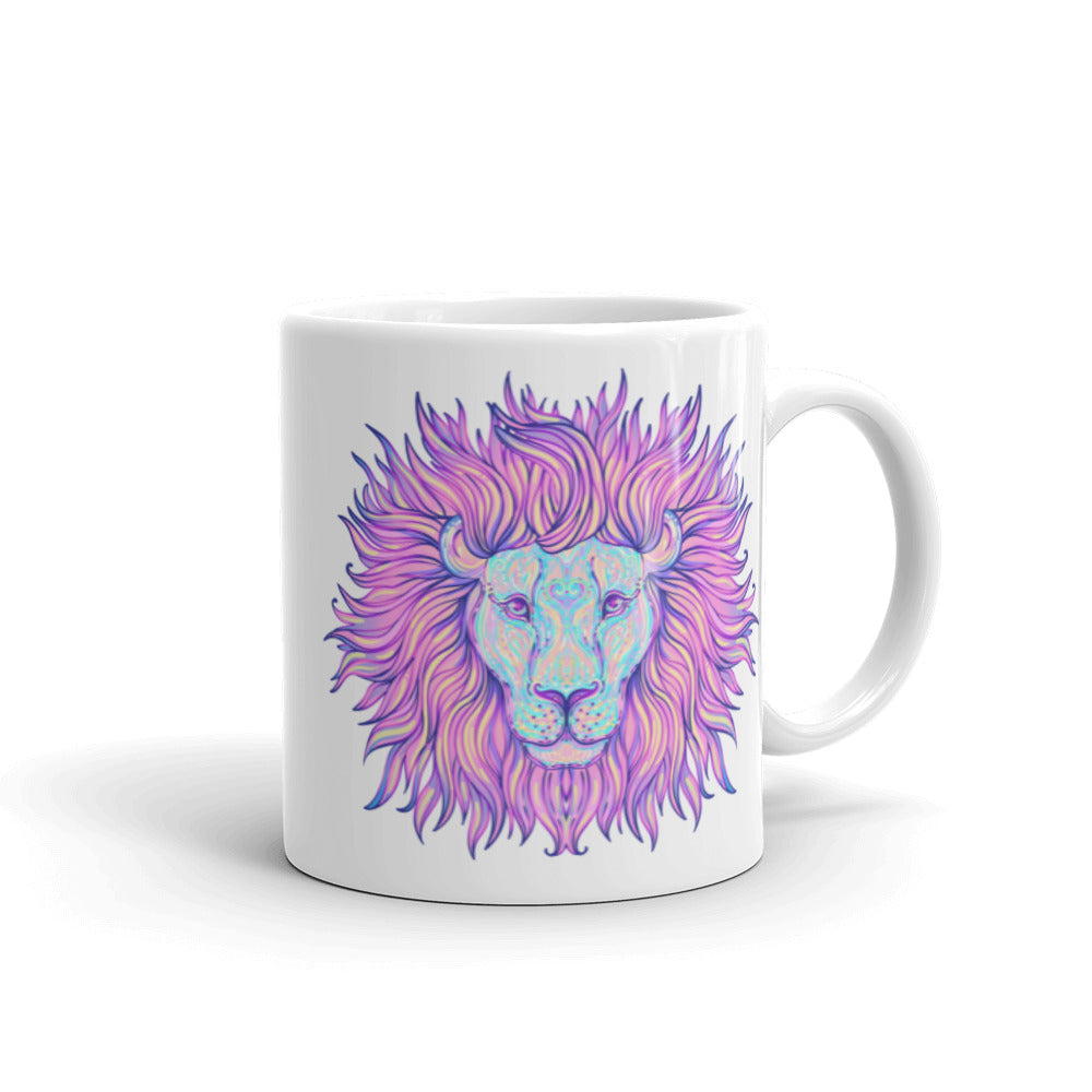 Hypnotic Neon Lion Ceramic Mug